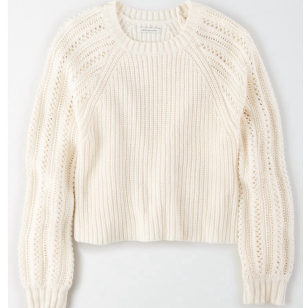 American Eagle Outfitters Cream Crew Neck Sweater with Balloon Sleeves